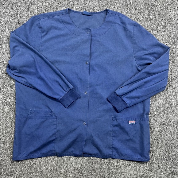 Cherokee Workwear Scrub Jacket 2XL Navy Blue Snap Front Medical Nurse Uniform — photo 2